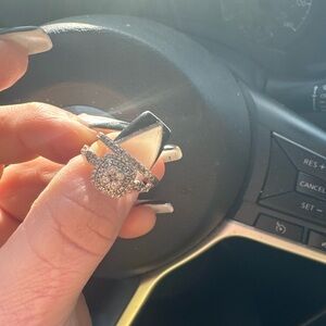 10k gold Halo engagement ring and Wedding band set